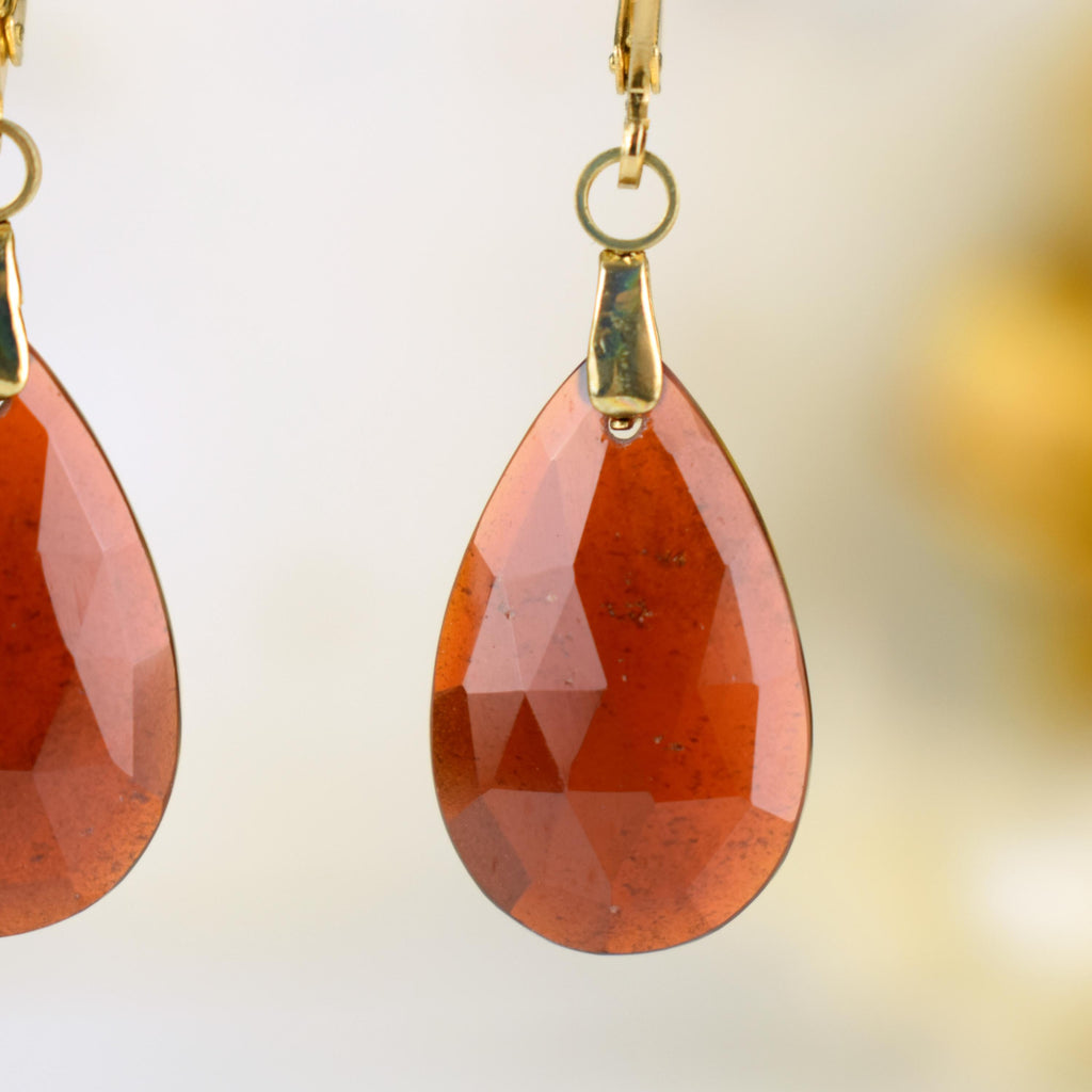 Boucles Oreilles Grenat Hessonite AA – Clarté – Confiance – Vitalité – Bijou Élégant Minimaliste – Gemstone Drop Earrings #42