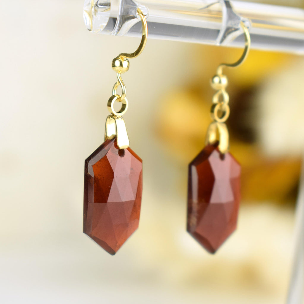 Boucles Oreilles Grenat Hessonite AA – Clarté – Confiance – Vitalité – Bijou Élégant Minimaliste – Gemstone Drop Earrings #44