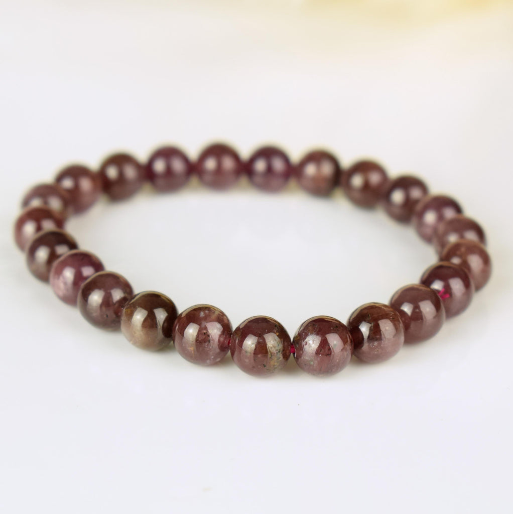 Bracelet Rubis étoilé non traité perles rondes 8mm du Mozambique - Pensée positive - Entretien - Stabilité