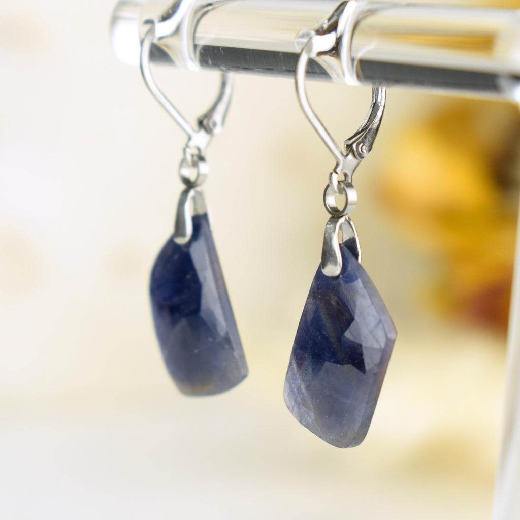 Boucles Oreilles Saphir Bleu – Boucles Pierre Naturelle – Bijou Élégant Minimaliste – Gemstone Drop Earrings #39