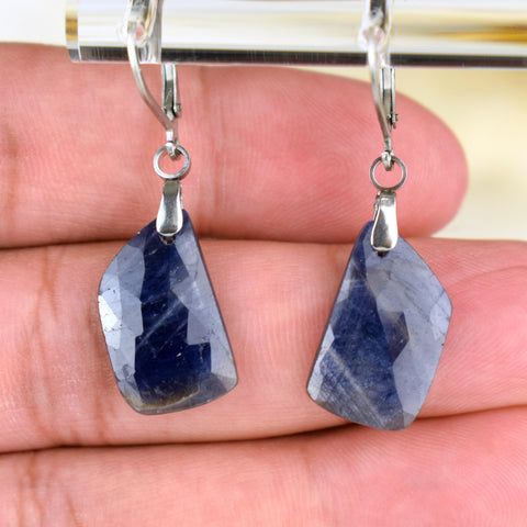 Boucles Oreilles Saphir Bleu – Boucles Pierre Naturelle – Bijou Élégant Minimaliste – Gemstone Drop Earrings #39