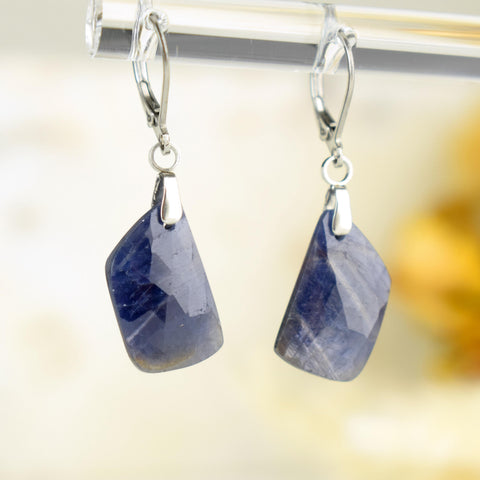 Boucles Oreilles Saphir Bleu – Boucles Pierre Naturelle – Bijou Élégant Minimaliste – Gemstone Drop Earrings #39