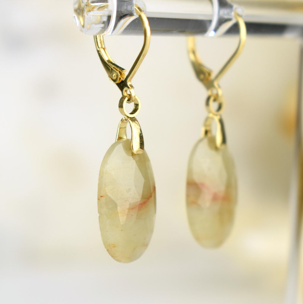 Boucles Oreilles Saphir Jaune – Richesse - Pouvoir - Santé – Bijou Élégant Minimaliste – Gemstone Drop Earrings #40