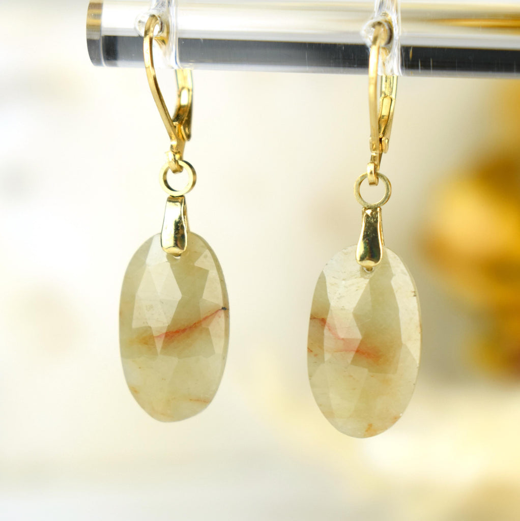 Boucles Oreilles Saphir Jaune – Richesse - Pouvoir - Santé – Bijou Élégant Minimaliste – Gemstone Drop Earrings #40