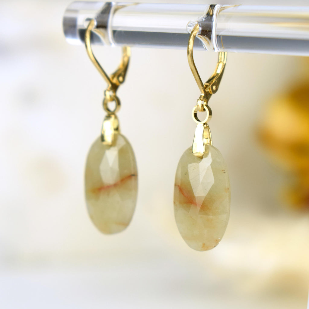 Boucles Oreilles Saphir Jaune – Richesse - Pouvoir - Santé – Bijou Élégant Minimaliste – Gemstone Drop Earrings #40