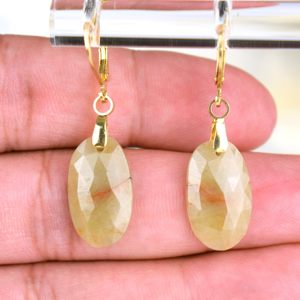 Boucles Oreilles Saphir Jaune – Richesse - Pouvoir - Santé – Bijou Élégant Minimaliste – Gemstone Drop Earrings #40