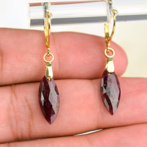 Boucles Oreilles Rubis – Pensée positive - Entretien - Stabilité – Bijou Élégant Minimaliste – Gemstone Drop Earrings #41