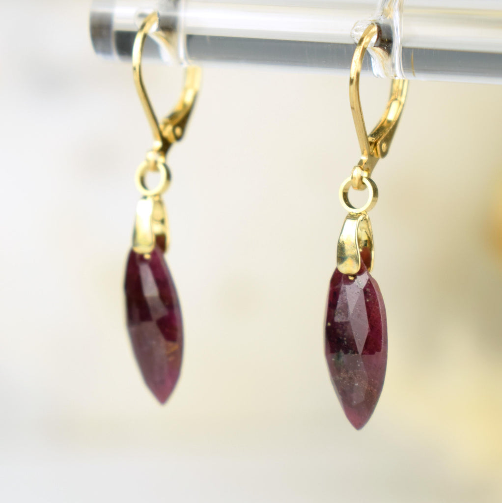 Boucles Oreilles Rubis – Pensée positive - Entretien - Stabilité – Bijou Élégant Minimaliste – Gemstone Drop Earrings #41