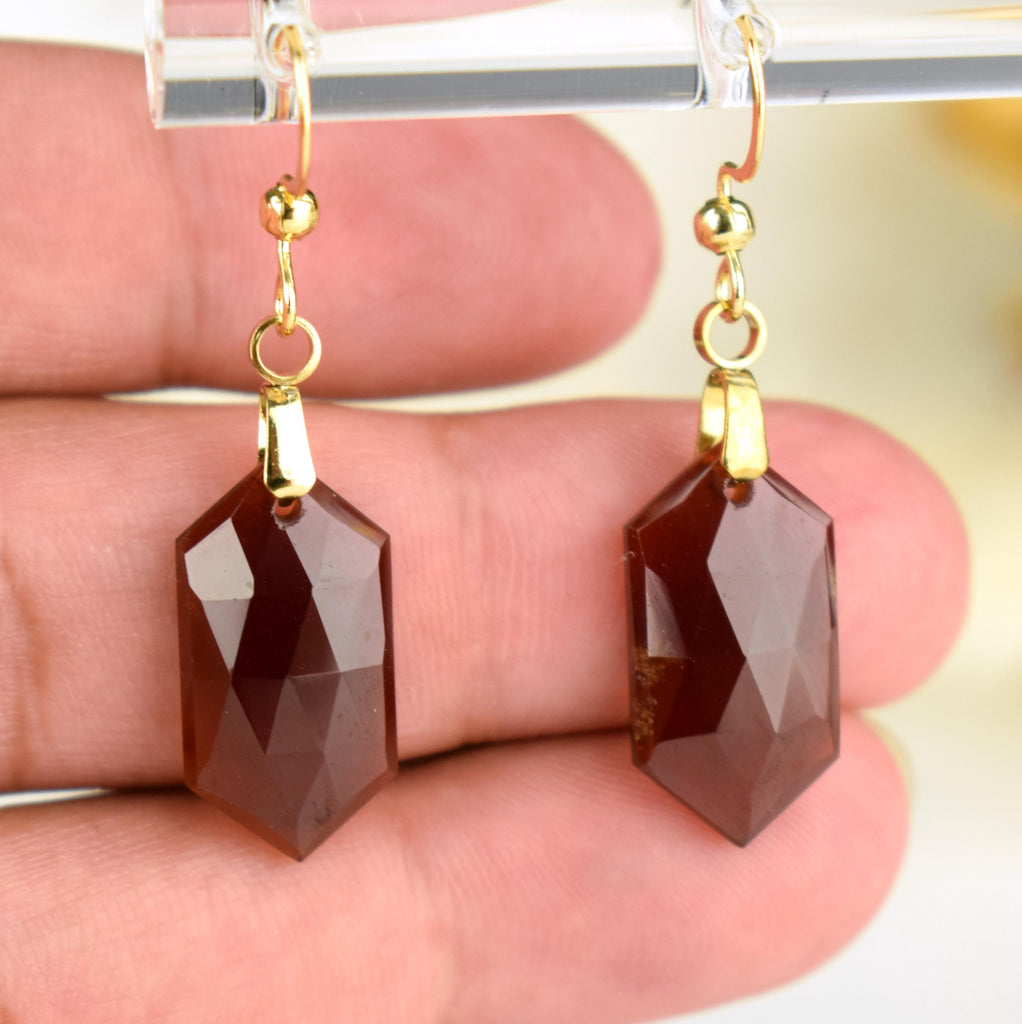 Boucles Oreilles Grenat Hessonite AA – Clarté – Confiance – Vitalité – Bijou Élégant Minimaliste – Gemstone Drop Earrings #44