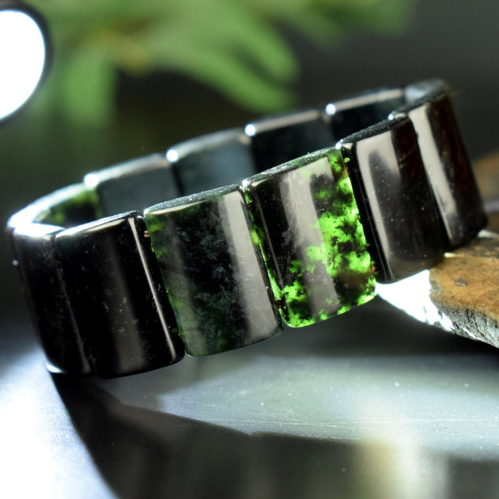 Bracelet Jade foncé perles 23mm x 15mm naturelles AAA Nephrite - Stabilité - Instinct - Longévité #1