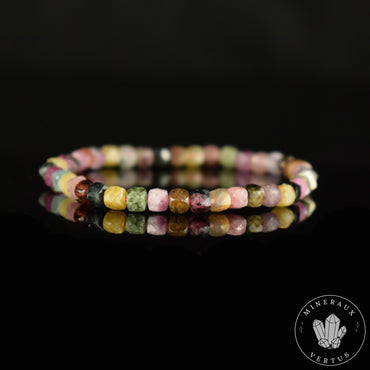Bracelet Tourmaline Multicolore couleurs vives AA perles carrées facettées 4mm