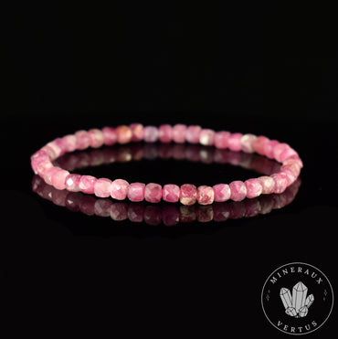 Bracelet Tourmaline Rose Rubellite AA perles carrées facettées 4mm