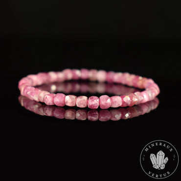 Bracelet Tourmaline Rose Rubellite AA perles carrées facettées 4mm