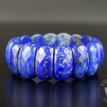 Bracelet Lapis Lazuli manchette pierres facettées 13.5mm x 25mm