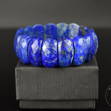 Bracelet Lapis Lazuli manchette pierres facettées 13.5mm x 25mm
