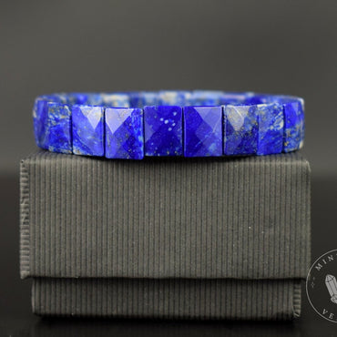 Bracelet Lapis Lazuli pierres rectangles facettées 12mm x 9mm