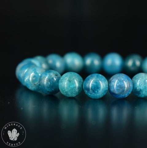 Bracelet Apatite Bleue perles rondes naturelles 8mm - Structure - Flexibilité - Force