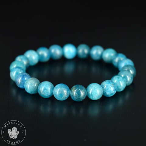Bracelet Apatite Bleue perles rondes naturelles 8mm - Structure - Flexibilité - Force