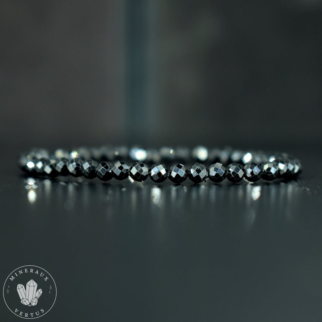 Bracelet fin Spinelle noir AAA perles 4mm rondes facettées  - Protection - Ancrage - Vigueur