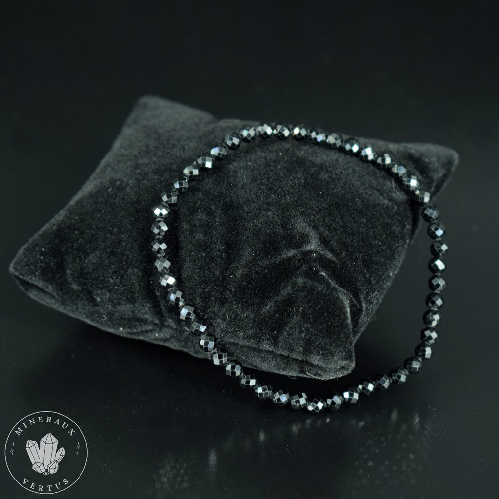 Bracelet fin Spinelle noir AAA perles 4mm rondes facettées  - Protection - Ancrage - Vigueur