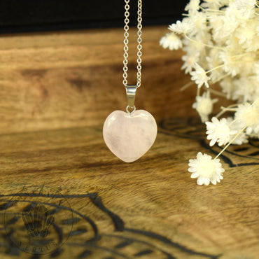 AMOUR Quartz Rose AA pendentif cœur 20mm 0.78in - Chaine argentée 50cm