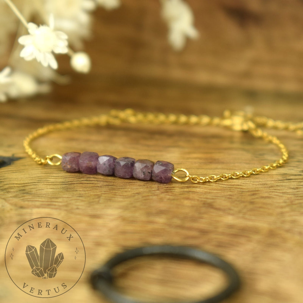 Rubis Myanmar, bracelet femme, Rubis Myanmar AAA - Pensée positive - Entretien - Stabilité