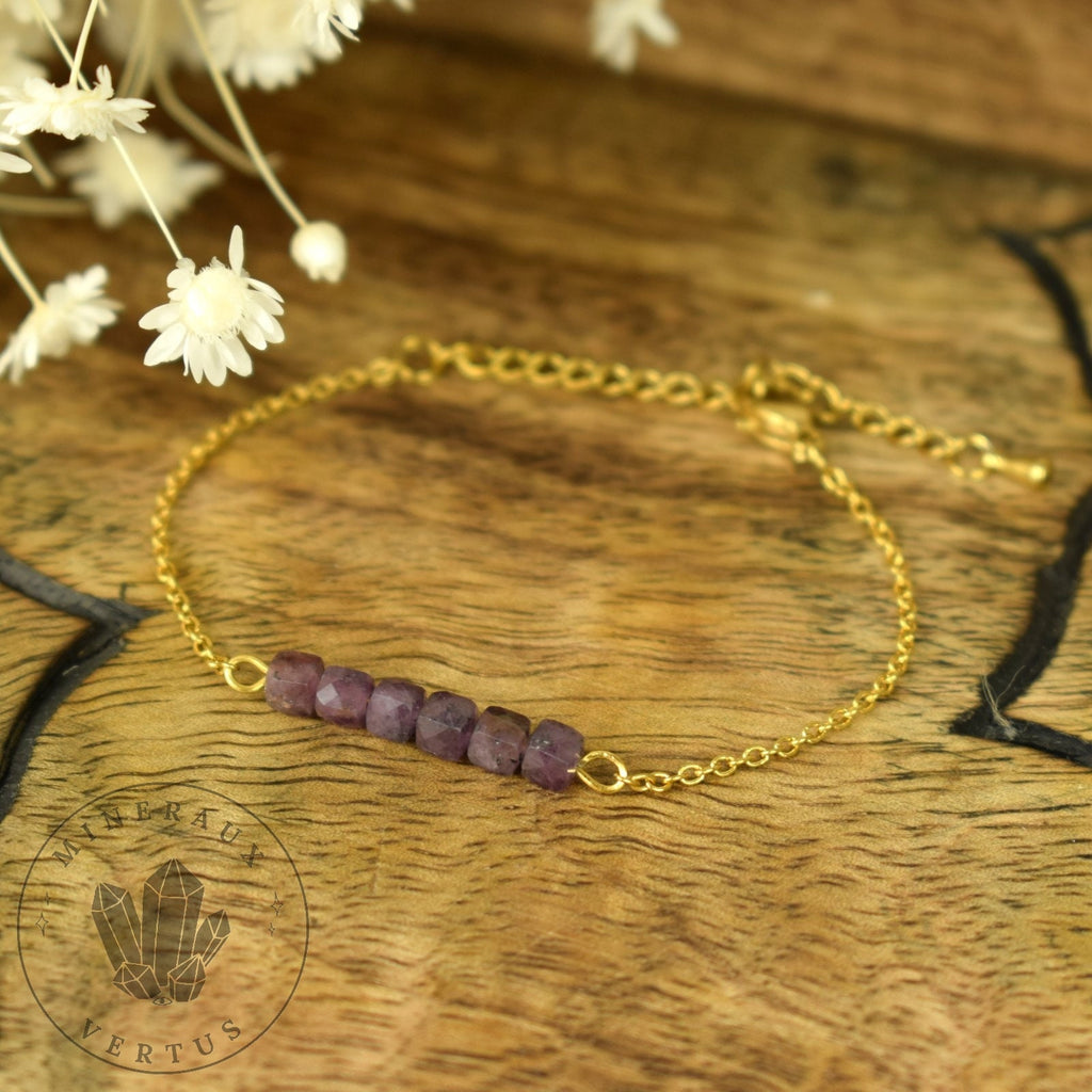 Rubis Myanmar, bracelet femme, Rubis Myanmar AAA - Pensée positive - Entretien - Stabilité