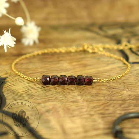 Bracelet Grenat Rouge Almandin , Bracelet femme , Grenat Rouge Almandin AAA , cadeau Saint Valentin - Initiation - Stimulation - Eclat
