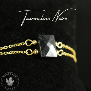 Bracelet Joyau Tourmaline noire AAA facette chaine or - Grande perle naturelle unique