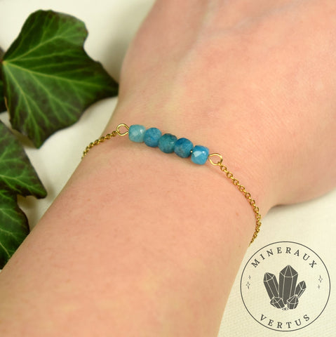 Bracelet Apatite Bleue, Bracelet minimaliste, Bracelet délicat en perles pierre naturelle