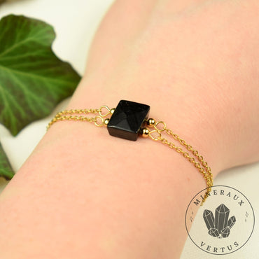 Bracelet Joyau Tourmaline noire AAA facette chaine or - Grande perle naturelle unique