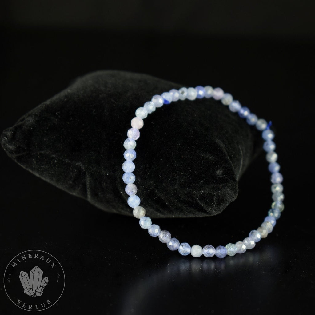 Bracelet fin Tanzanite Zoïsite bleu AAA perles 4mm rondes facettées  - Révélation - Amplification - Dons