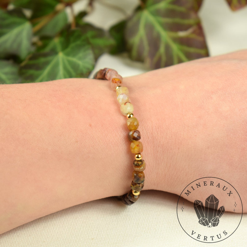 Bracelet Pietersite de Namibie AA cubes à facettes 4mm chaine Or - Exaltation - Clarification - Ancrage