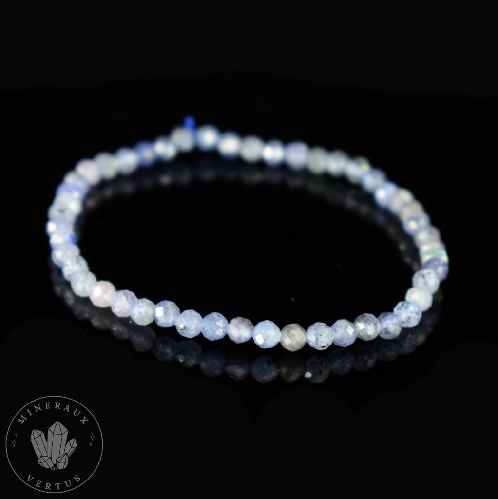 Bracelet fin Tanzanite Zoïsite bleu AAA perles 4mm rondes facettées  - Révélation - Amplification - Dons