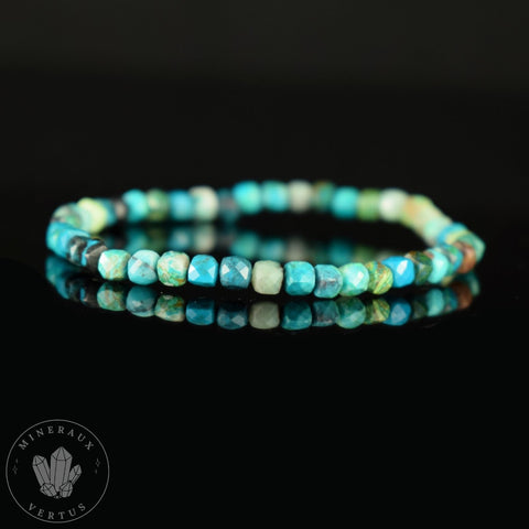 Bracelet Chrysocolle AA perles carrées facettées 4mm