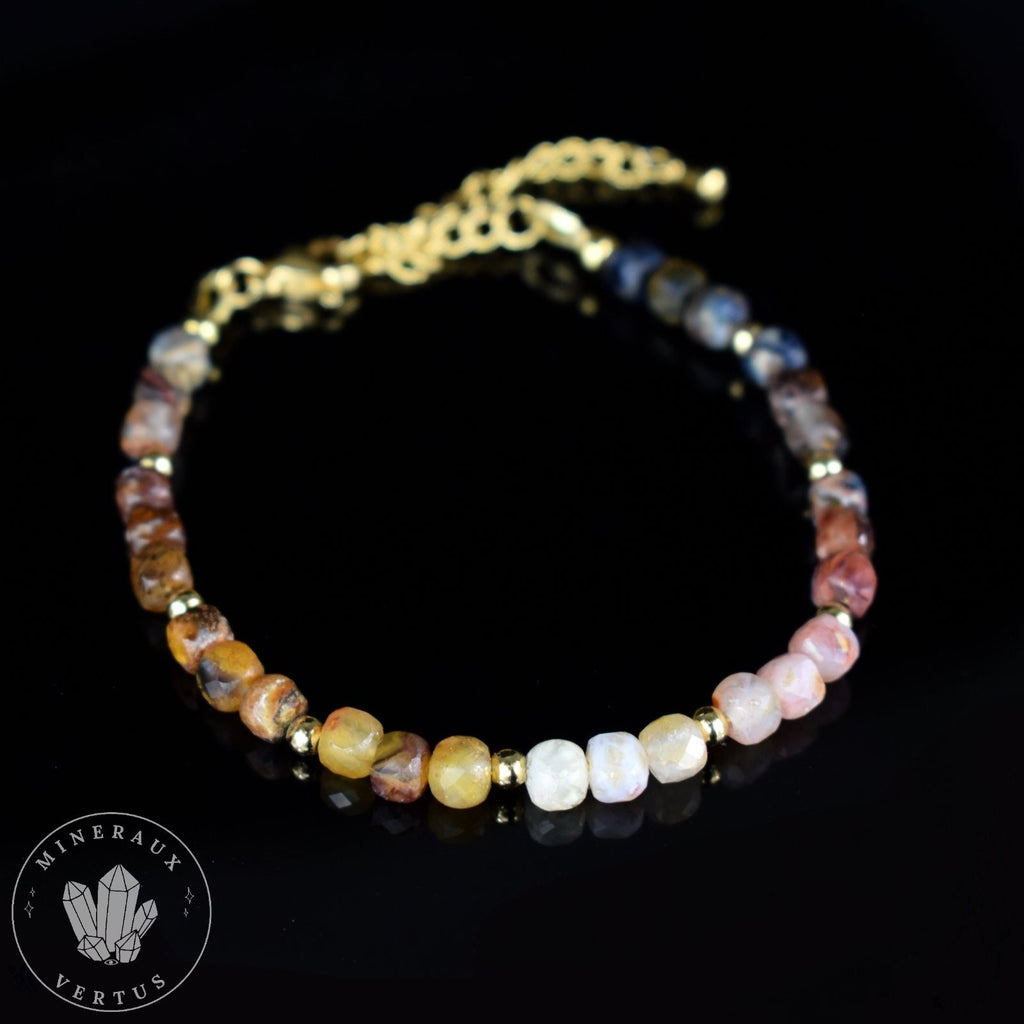 Bracelet Pietersite de Namibie AA cubes à facettes 4mm chaine Or - Exaltation - Clarification - Ancrage