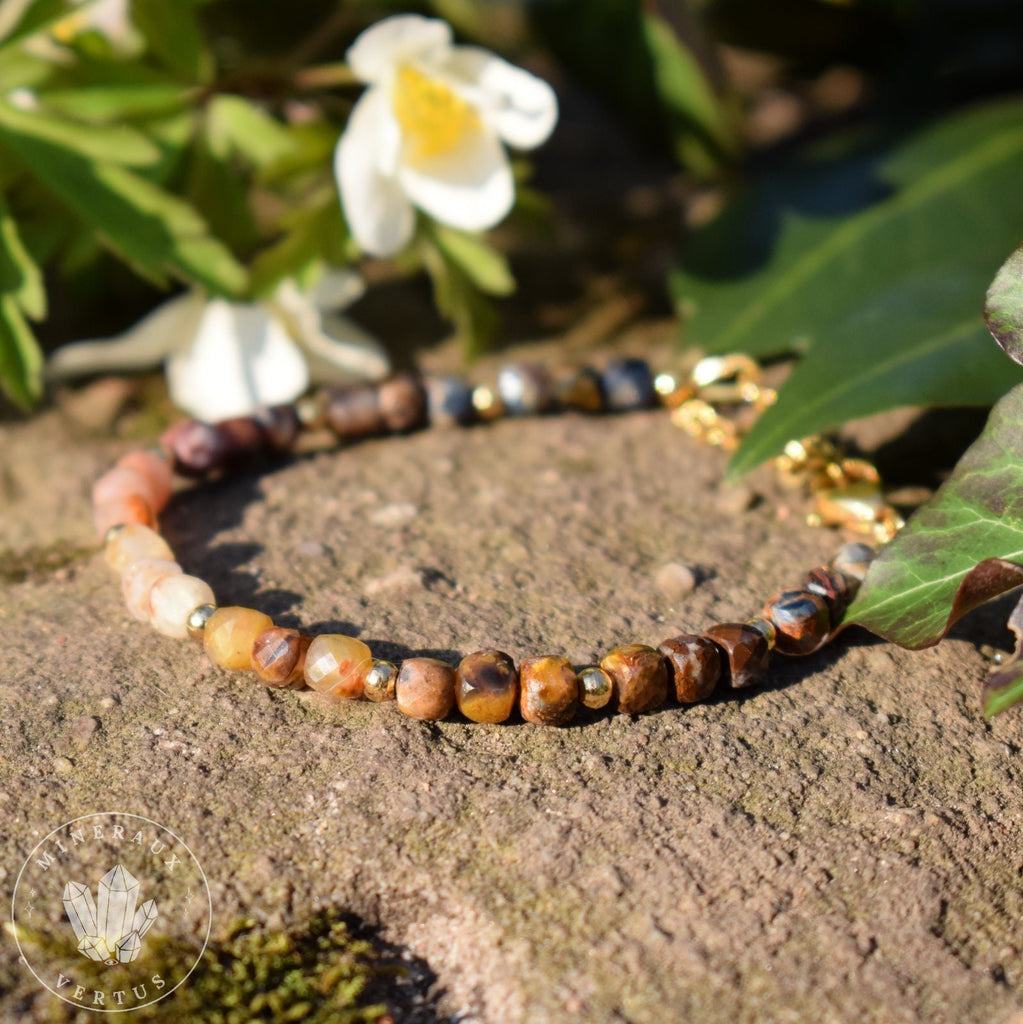 Bracelet Pietersite de Namibie AA cubes à facettes 4mm chaine Or - Exaltation - Clarification - Ancrage