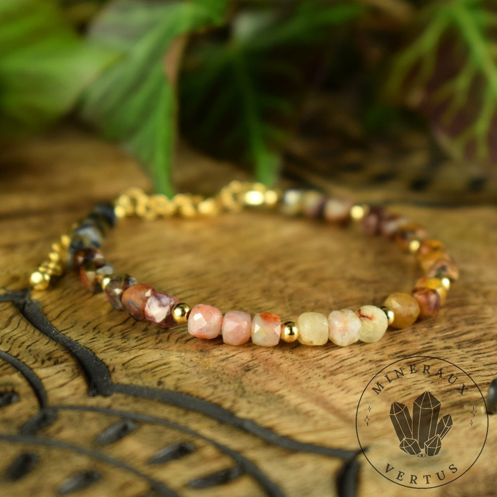 Bracelet Pietersite de Namibie AA cubes à facettes 4mm chaine Or - Exaltation - Clarification - Ancrage