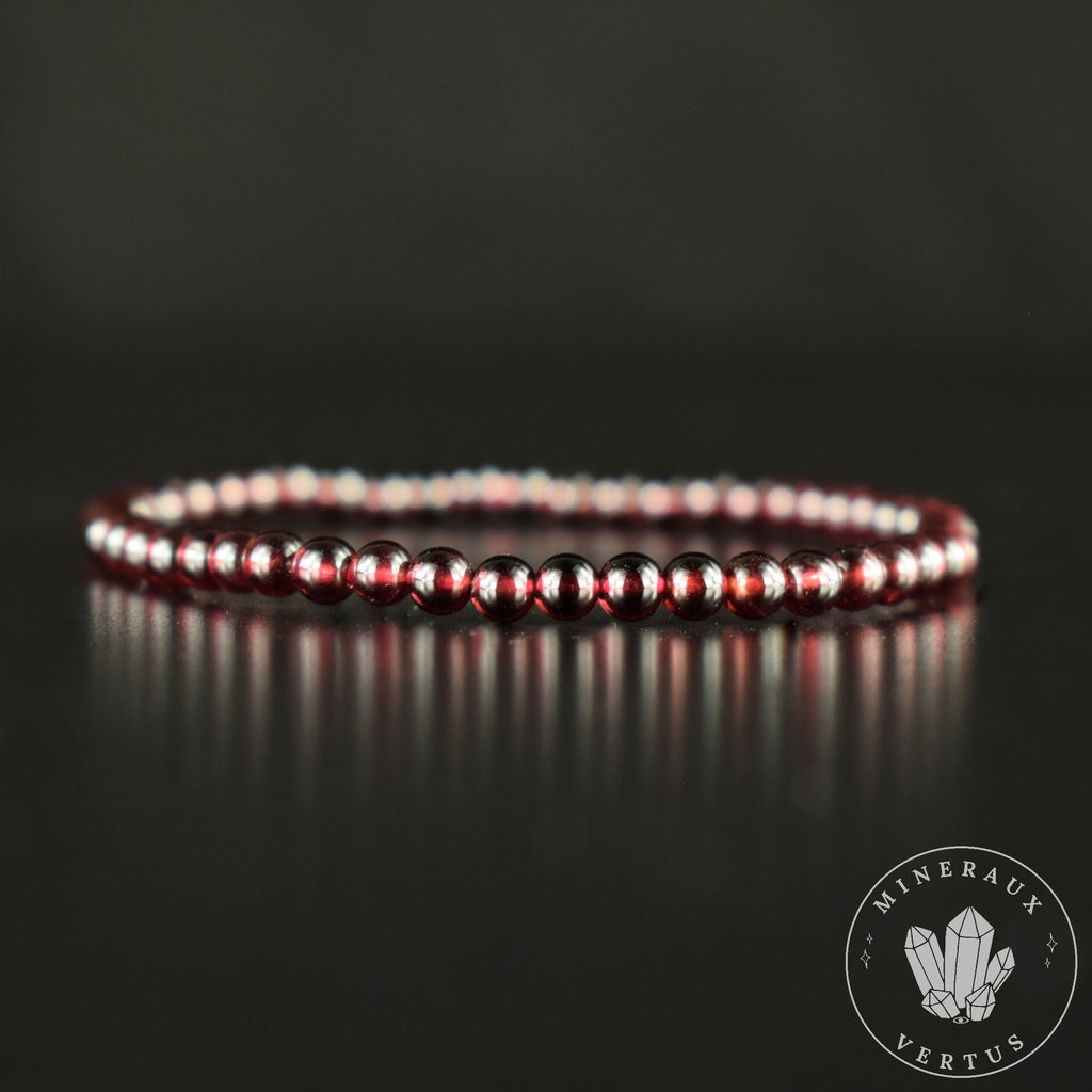 Bracelet Grenat Rouge Almandin du Brésil AAA perles rondes 4mm - Initiation - Stimulation - Eclat
