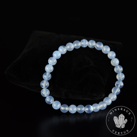 Bracelet Calcédoine bleue Agate Blue Lace AAA perles rondes 6mm naturelles
