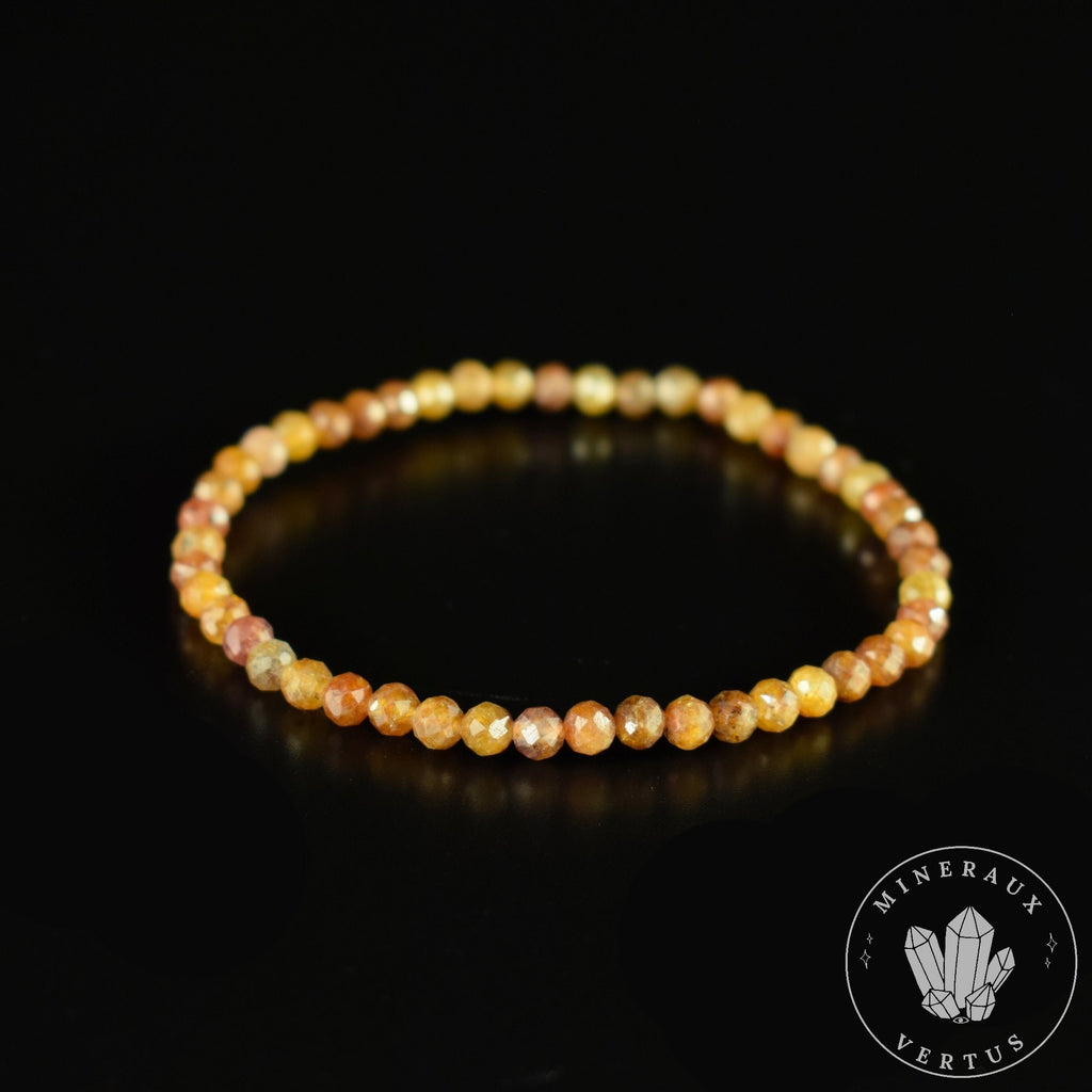 Bracelet fin Saphir Jaune A perles 4mm rondes facettées  - Richesse - Pouvoir - Santé