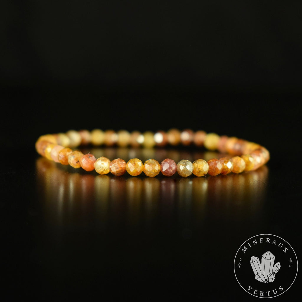 Bracelet fin Saphir Jaune A perles 4mm rondes facettées  - Richesse - Pouvoir - Santé