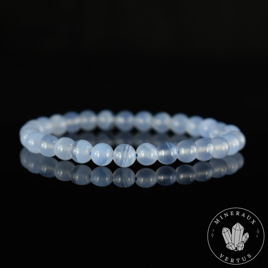 Bracelet Calcédoine bleue Agate Blue Lace AAA perles rondes 6mm naturelles