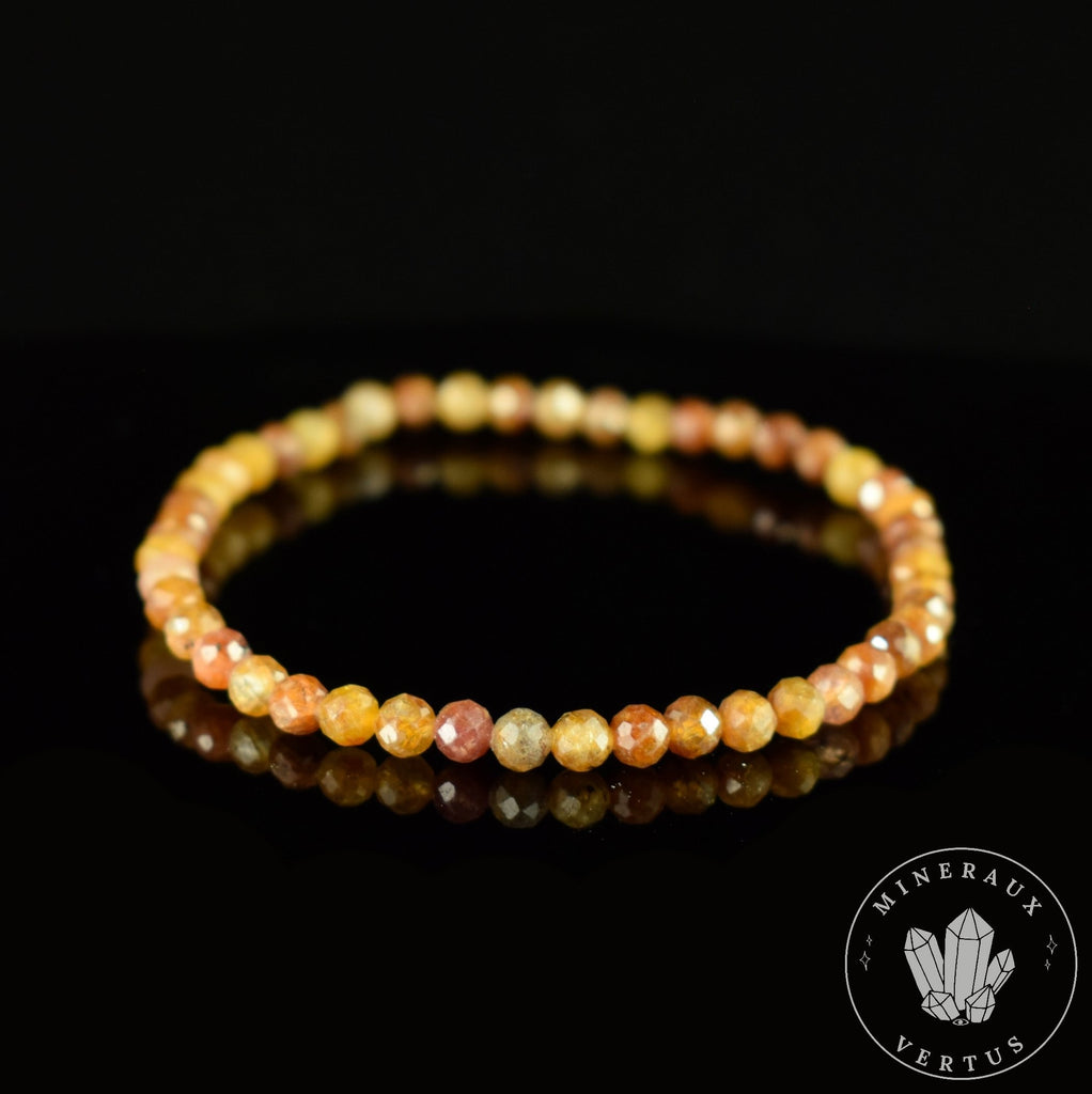 Bracelet fin Saphir Jaune A perles 4mm rondes facettées  - Richesse - Pouvoir - Santé