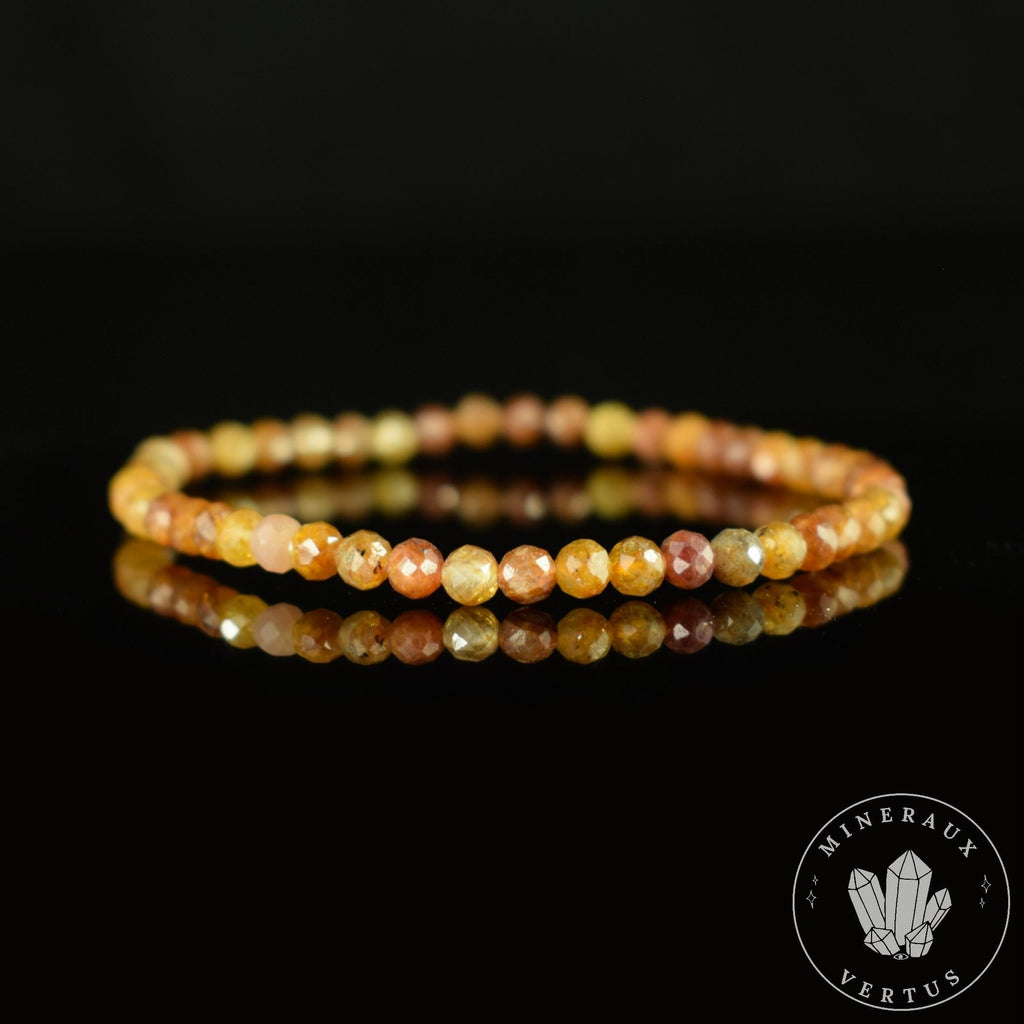 Bracelet fin Saphir Jaune A perles 4mm rondes facettées  - Richesse - Pouvoir - Santé