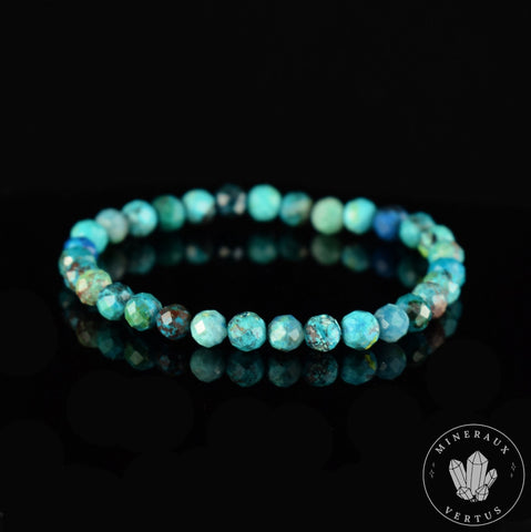 Bracelet Chrysocolle 6mm perles rondes facettées AAA , Communication - Relaxation - Absorption