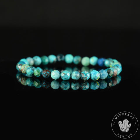 Bracelet Chrysocolle 6mm perles rondes facettées AAA , Communication - Relaxation - Absorption
