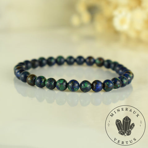 Bracelet Azurite Foncée 6mm perles rondes en pierres naturelles