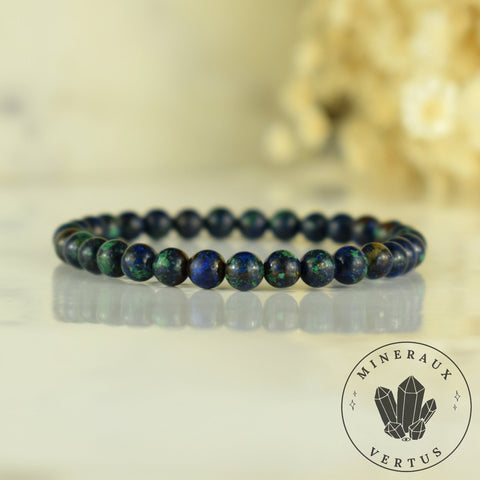 Bracelet Azurite Foncée 6mm perles rondes en pierres naturelles