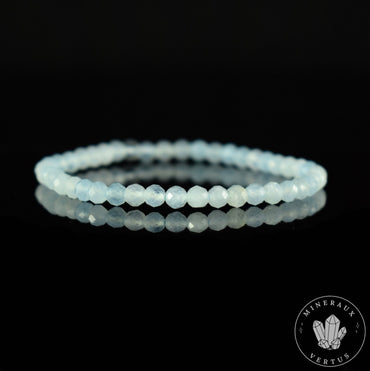 Bracelet Aigue-Marine perles rondes facettées 4mm AA